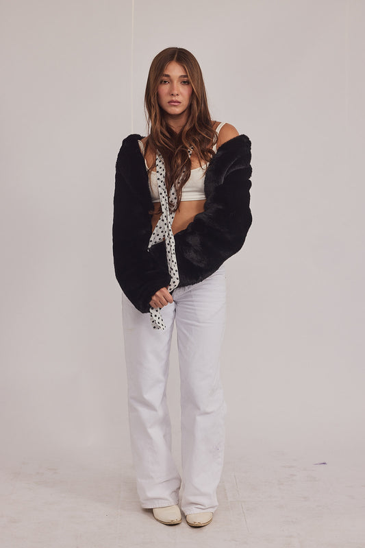 מעיל סלינה - שרוולון ראביט שחור