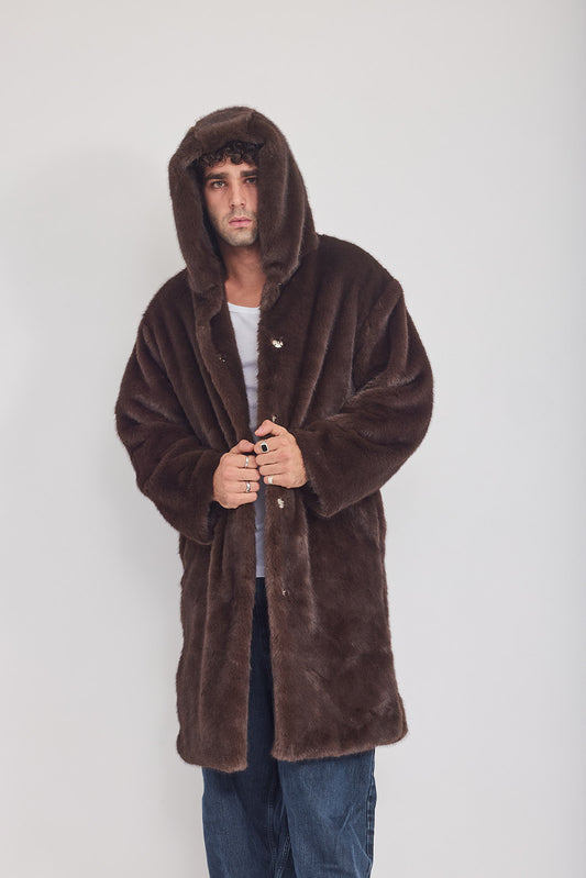 The Coat WH + עם כובע מינק חום