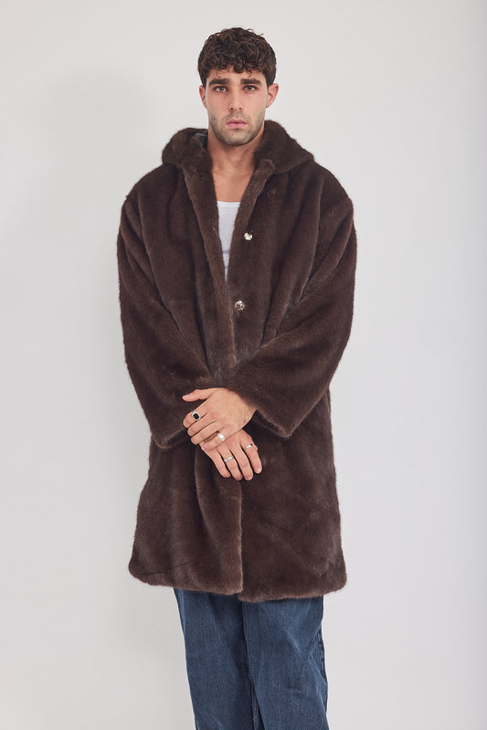 The Coat WH + עם כובע מינק חום