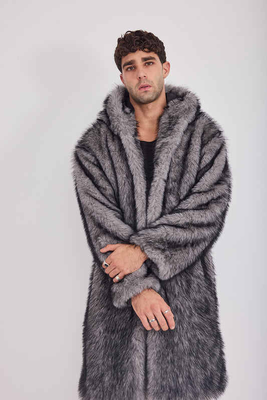 The Coat WH + עם כובע שועל אפור