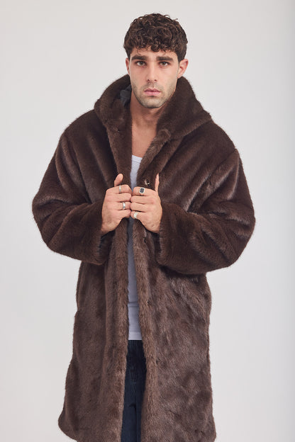 The Coat WH + עם כובע מינק חום