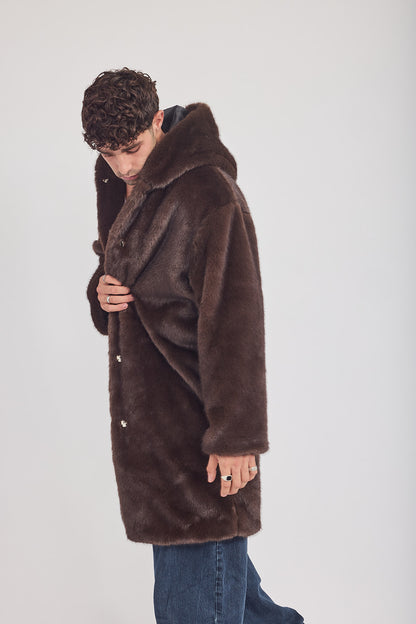 The Coat WH + עם כובע מינק חום